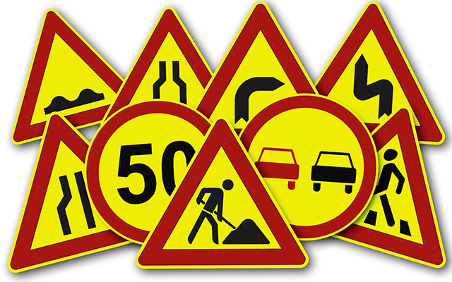 Дорожные знаки с желтым фоном